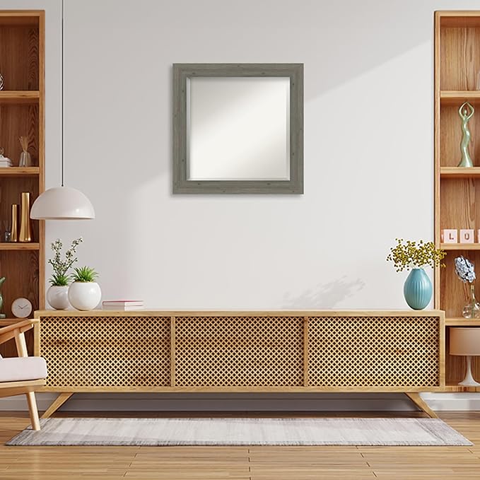Amanti Art Grey Wall Mirror 25x25 Fencepost Grey Narrow Square Bathroom Mirror - Image 5