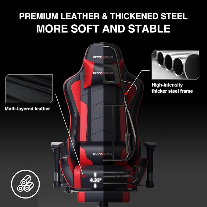 GTRACING Gaming Chair with Footrest Speakers Video Game Chair Bluetooth Music - Image 6