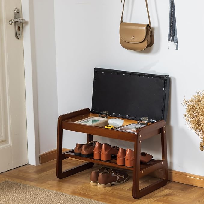 latifolia Solid Wood Bench, Entryway Shoe Bench - Image 4