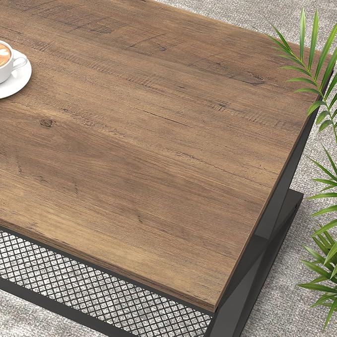 LVB Wood Coffee Table, Metal Wooden 2 Tier Center Tables - Image 4