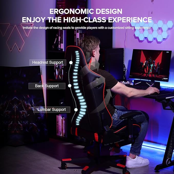 GTRACING Gaming Chair with Footrest Speakers Video Game Chair Bluetooth Music - Image 7