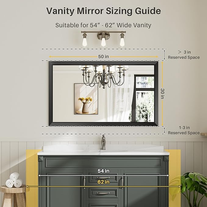 50x30 Inch Black Bathroom Mirror - Image 2