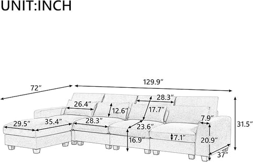 129.9 Inch Modern Oversized L-Shape Feather Filled Sectional Sofa - Image 2