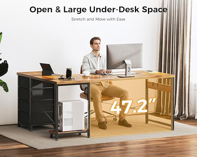 AODK L Shaped Desk with 4 Tier Drawers, L Shaped Computer Table with USB - Image 5