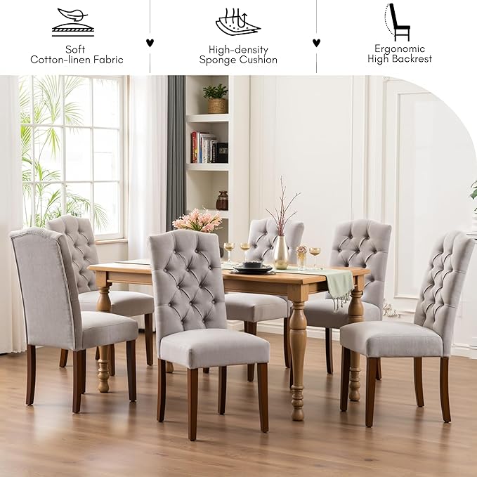 Tufted Upholstered Parsons Dining Chair Set Fabric Diner Accent Stylish Modern - Image 2