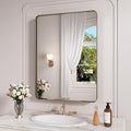 Bronze Bathroom Mirror 20x30 Inch, Brushed Bronze Metal Frame Mirror by JISOSO