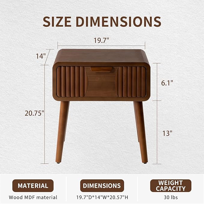 COSIEST Mid Century Modern Nightstands Set of 2, MCM Vintage Bedside Tables - Image 3