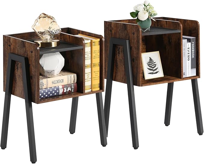 VECELO Nightstand Set of 2, Industrial End Table, Bedside Table by VECELO