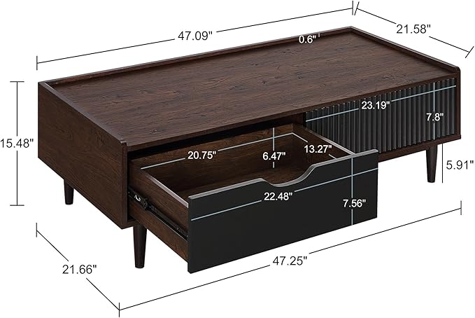 Manhattan Comfort Duane Mid Century Modern Ribbed Nightstand and Coffee Table - Image 5