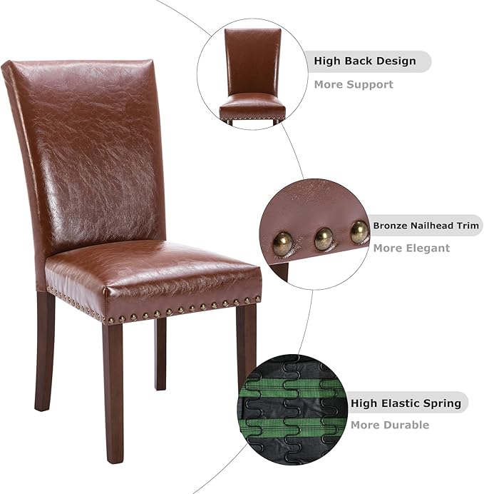 COLAMY Upholstered Parsons Dining Chairs Set of 2, PU Leather Dining Room - Image 7