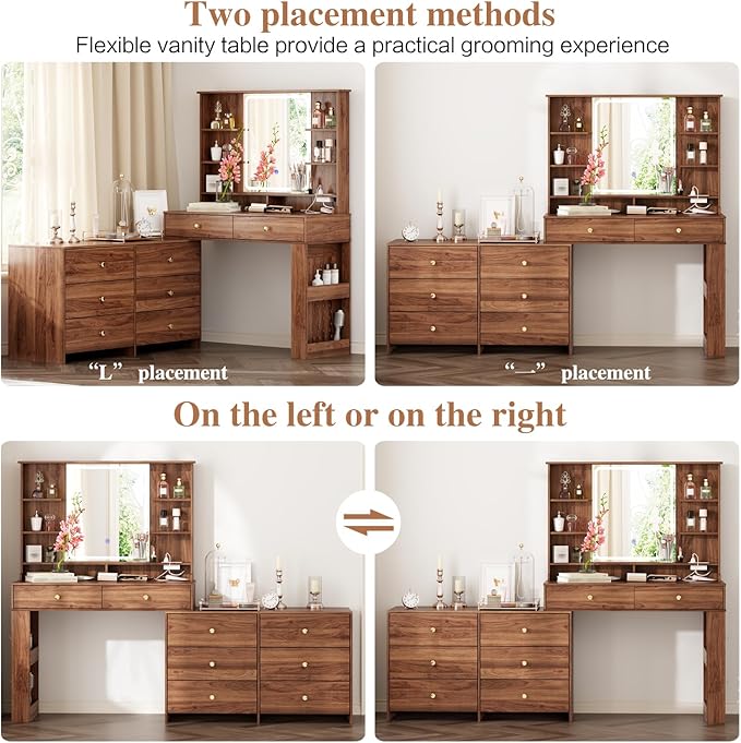 Large Makeup Vanity Desk with Mirror and Lights, Vanity Desk with 8 Drawers & - Image 4