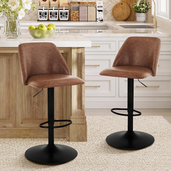COLAMY Bar Stools Set of 2, Modern Swivel Bar Chairs, Adjustable PU Leather - Image 10