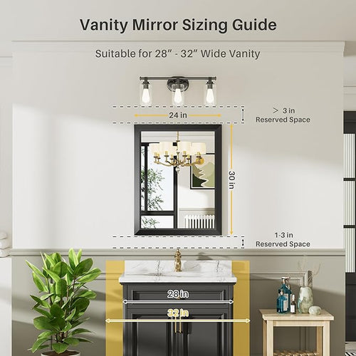 24x30 Inch Black Bathroom Mirror - Image 2