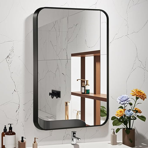 20x28 Inch Black Wall Mirror for Bathroom, Brushed Metal Framed Mirror - Image 2