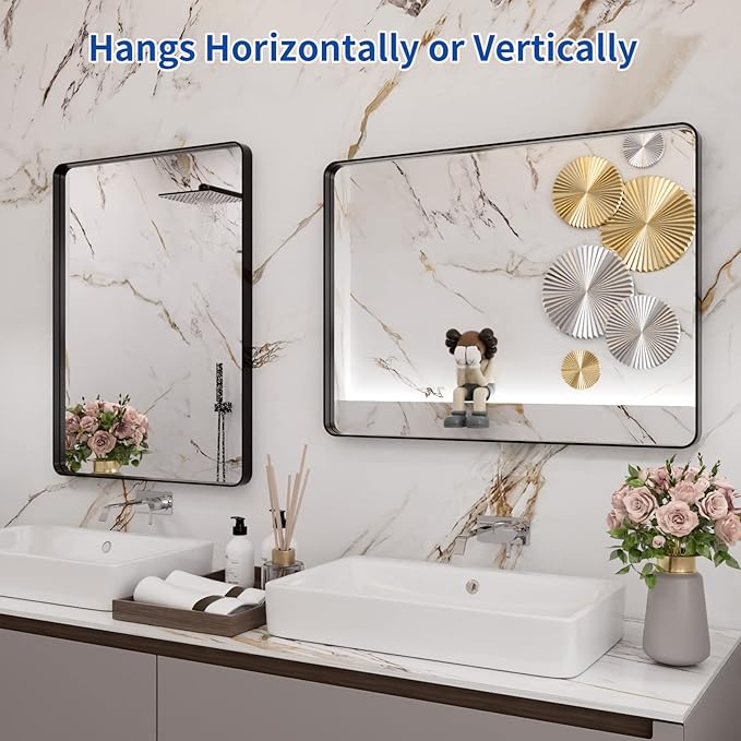 WEER Black Framed Mirror for Bathroom, 24x32 Inch Matte Black Bathroom Vanity - Image 4
