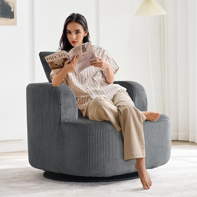 Furnimart 360° Swivel Barrel Accent Chair, Round Upholstered Comfy Lounge Chair - Image 3