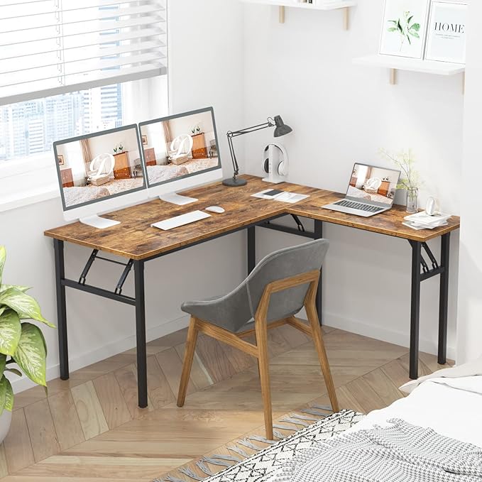 DlandHome L-Shaped Desk Large Corner Desk Folding Table Computer Desk Home - Image 2