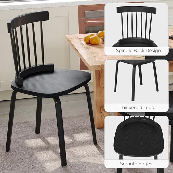 Unovivy Black Dining Chairs Set of 6, Wooden Windsor Chairs, Farmhouse Kitchen - Image 3
