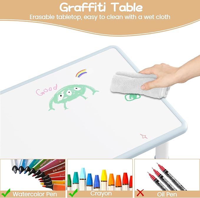 GarveeHome Kids Table and 2 Chairs Set, Height Adjustable Toddler Table and - Image 4