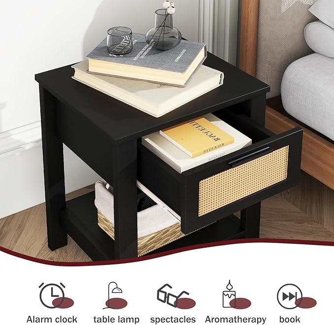IBUYKE Rattan Nightstand, Boho Night Stand - Image 5