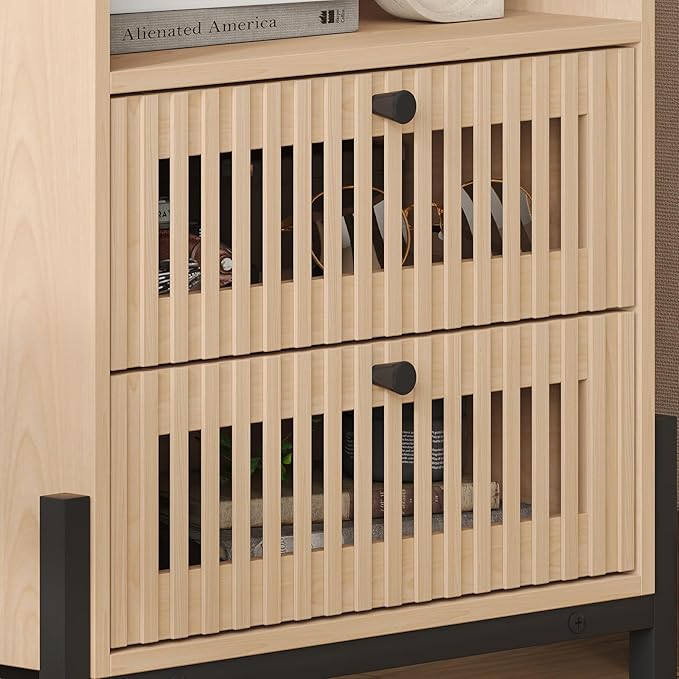 Vabches Nightstand with Charging Station and USB Ports, Industrial Style Fluted - Image 7