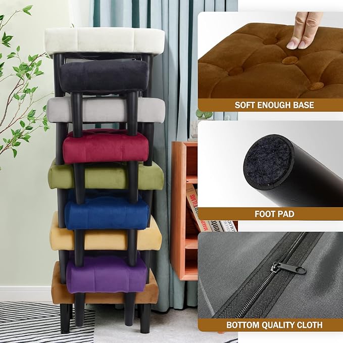 HOUCHICS Small Footstool Ottoman, Velvet Soft Footrest Ottoman - Image 6