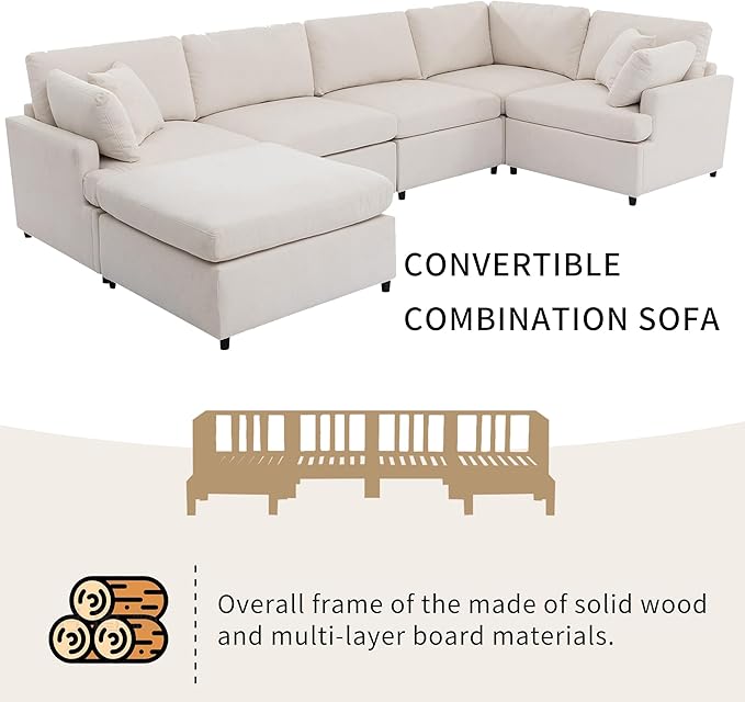 100 Inch U-Shaped Modular Convertible Sectional Sofa - Image 6