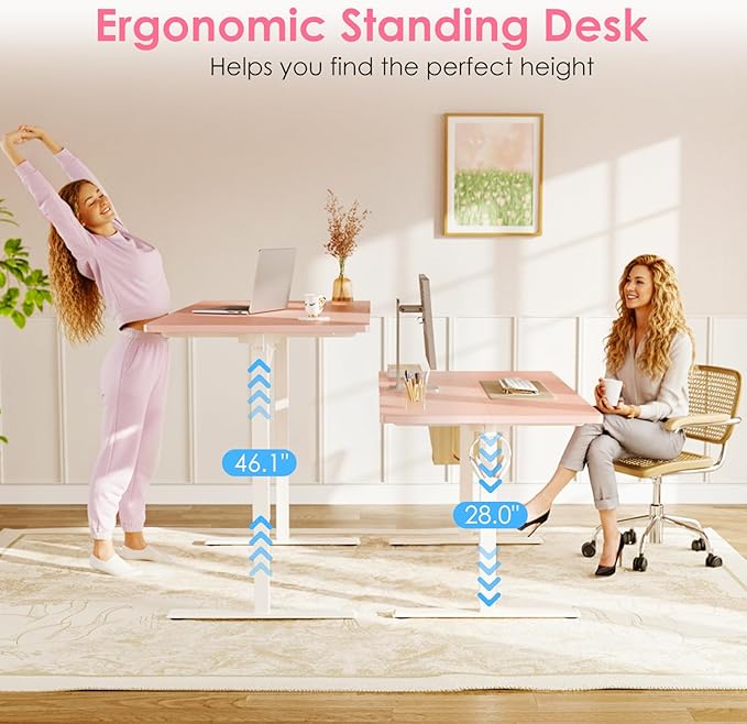 OffiGo Electric Height Adjustable Standing Desk, 48 Inch Pink Computer Desk - Image 4