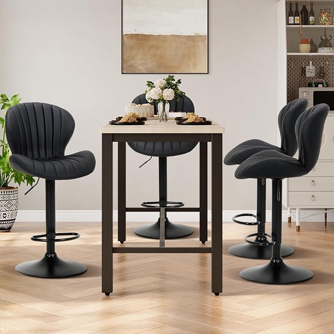 COLAMY Bar Stools Set of 6, Modern Swivel Bar Chairs, Adjustable Faux Leather - Image 6