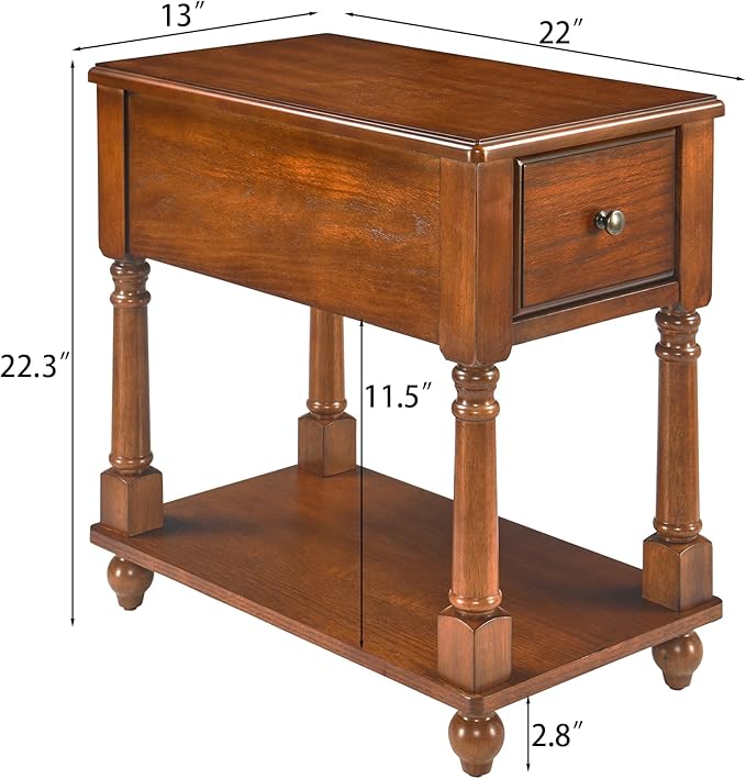 LEEMTORIG Set of 2 Solid Wood End Table Narrow Side Table - Image 3