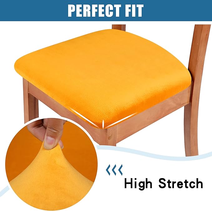 Smiry Velvet Seat Covers for Dining Room Chair Set of 6, Stretch Fit Removable - Image 4