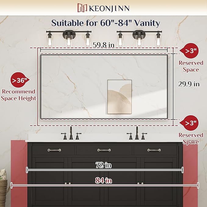 Keonjinn Black Bathroom Mirror 60 x 30 Inch, Large Matte Black Rectangular Wall - Image 5