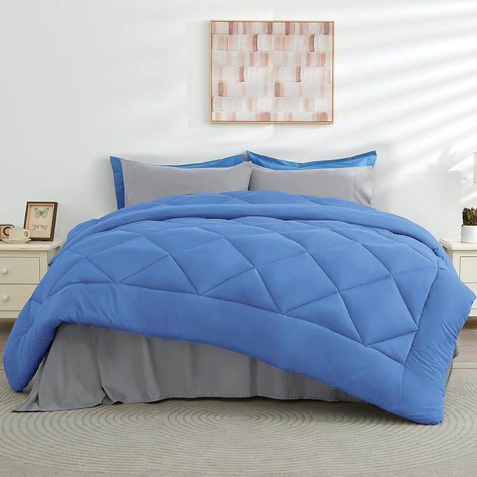 HEVUMYI Royal Blue & Light Grey Twin-XL Comforter Set - Image 7