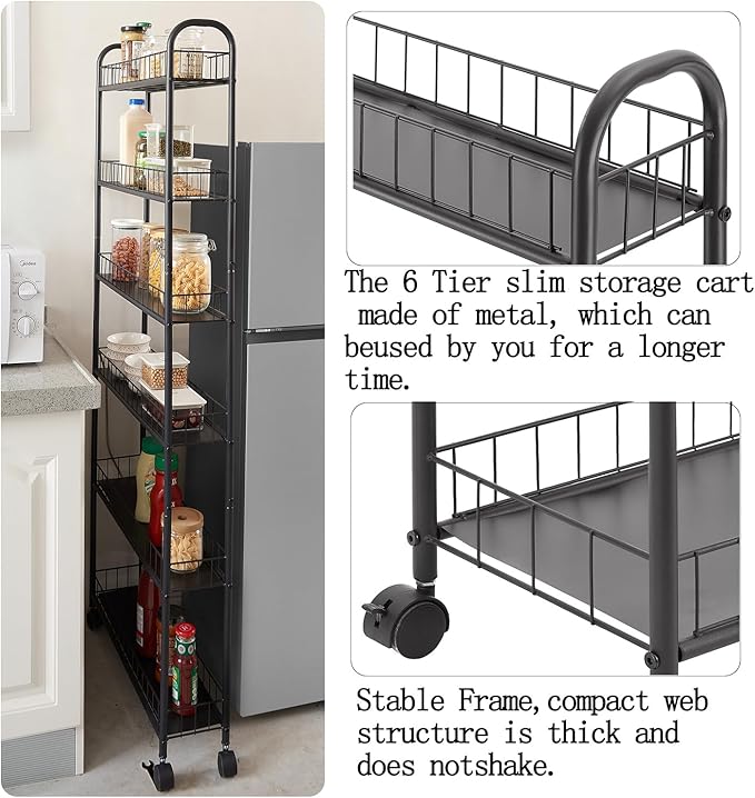 6 Tier 6in Slim Rolling Cart - Image 6