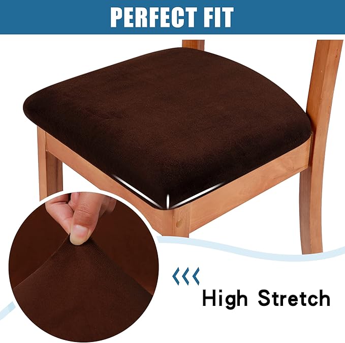 Smiry Velvet Seat Covers for Dining Room Chair Set of 6, Stretch Fit Removable - Image 4