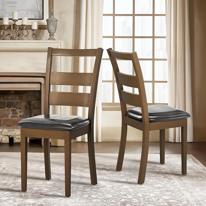 COLAMY Upholstered Dining Chairs Set of 2, PU Leather Ladder High Back Dining by COLAMYINC