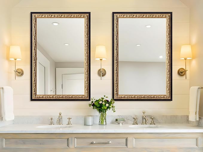 Vintage Gold Mirror 36”x24”, Antique Handmade Aging, - Image 7