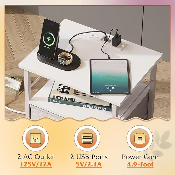 WLIVE Night Stand with Charger Station, Bedside Table, Small Dresser - Image 5