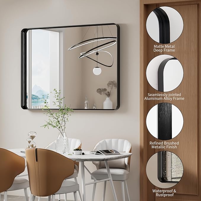 Koonmi Black Bathroom Mirror for Wall, 36x48 Inch Matte Metal Deep Framed - Image 4