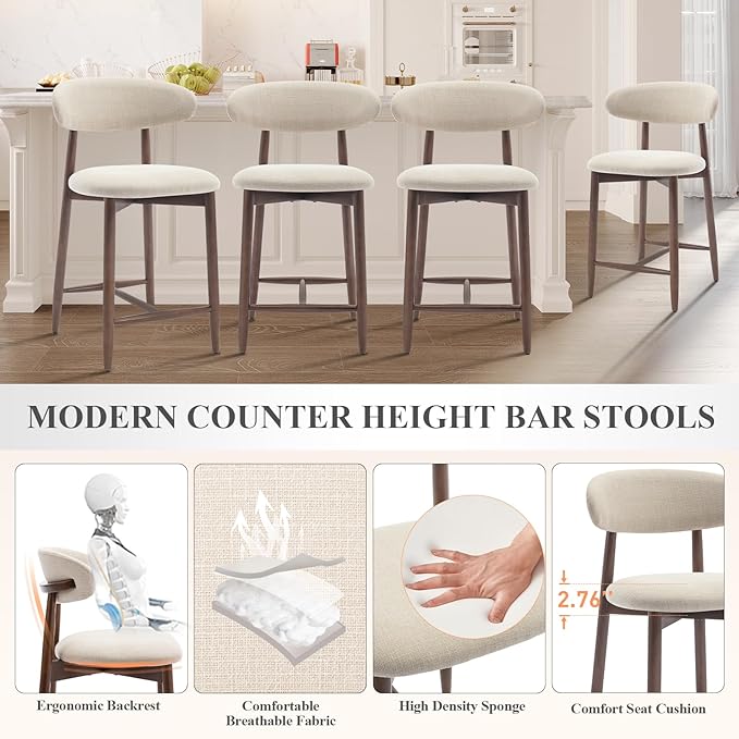 COLAMY Counter Height Bar Stools Set of 2, Kitchen Bar Stools - Image 4