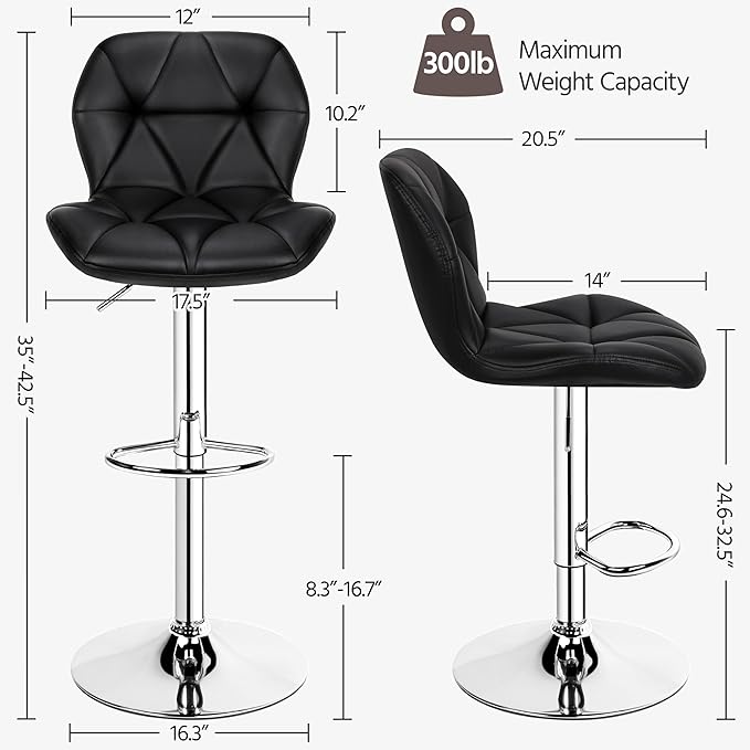 Yaheetech Bar Stools Set of 4, Adjustable PU Leather Swivel Barstools, Modern - Image 3
