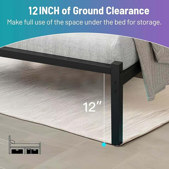 Twin Bed Frame with Headboard, Heavy Duty Steel Slats Support-LED Bed Frame - Image 5