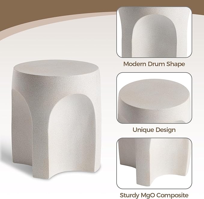 COSIEST Concrete Side Table Drum Shape, Patio Accent Table Cement End Tables - Image 4