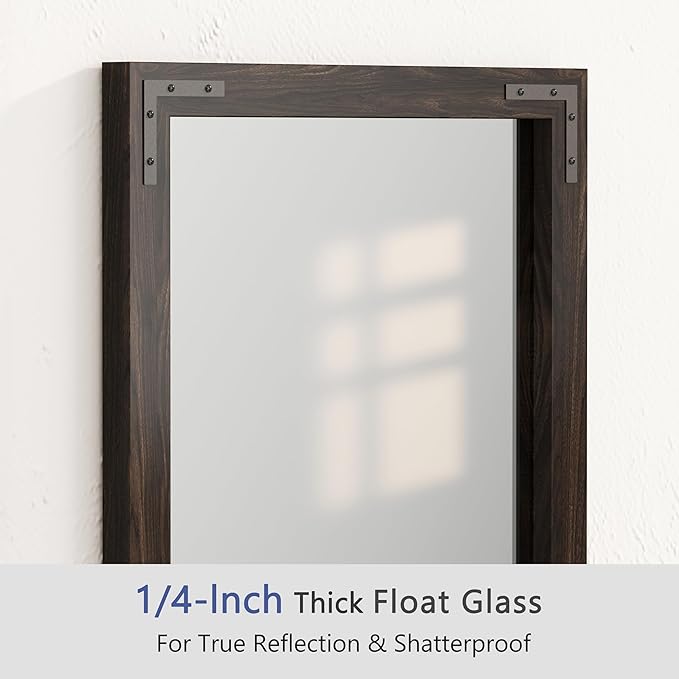 VocalStar Black Wood Framed Mirror 28 x 40 Inch, Rustic Natural Black Wooden - Image 4