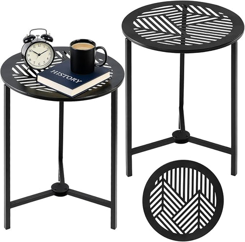 2 Packs 13" Small Metal Side Tables Indoor Black Outside End Table by Party+Zealot