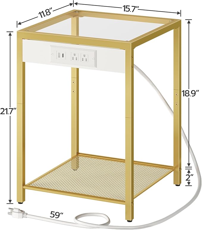 HOOBRO Side Table with Charging Station, Nightstand - Image 3