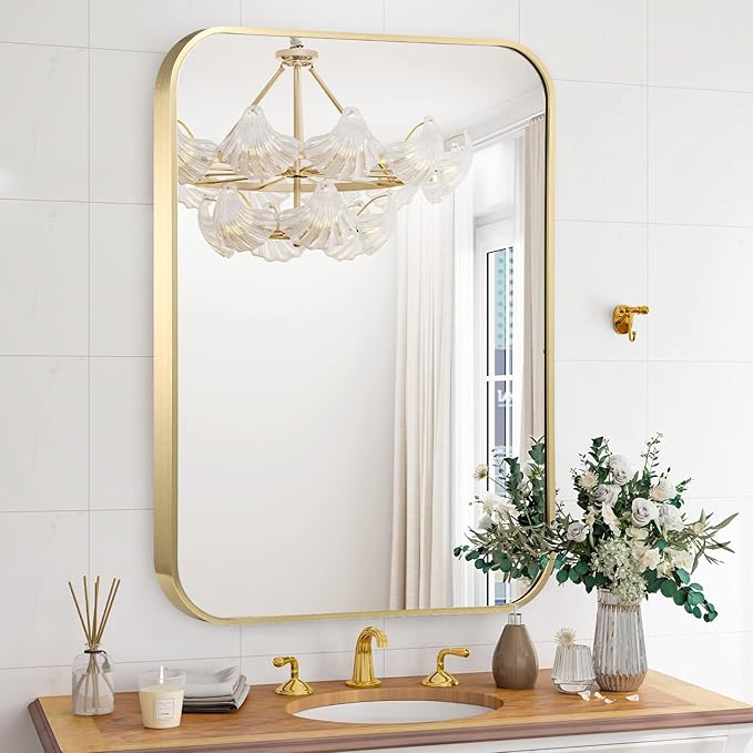 24x32 Inch Bathroom Mirror for Wall, Aluminum Alloy Brushed for Bedroom or - Image 8