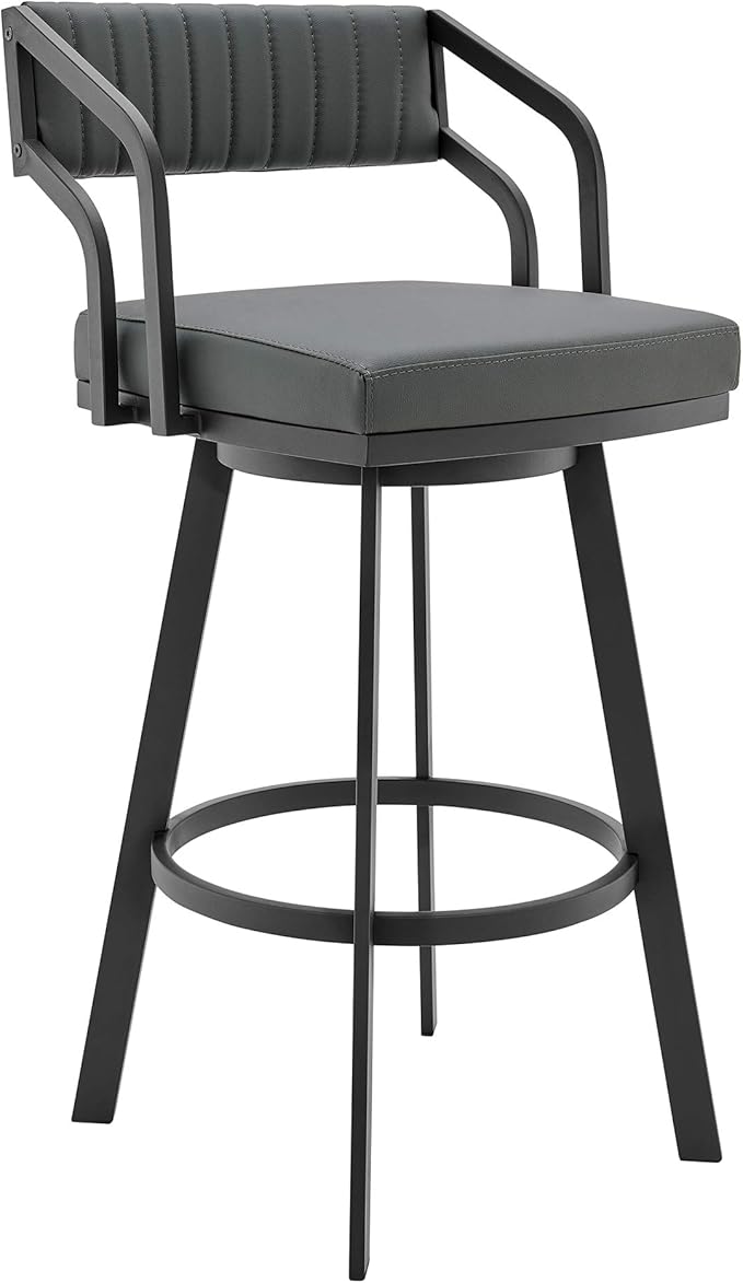 Armen Living Scranton Modern 26" Seat Height Gray Faux Leather and Black Steel - Image 3