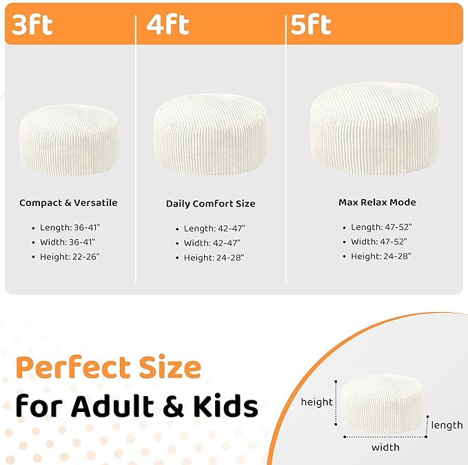 HABUTWAY 5FT Bean Bag Chair, Memory Foam Beanbag Chair - Image 2
