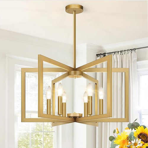 25" Modern Gold Chandelier for Dining Room, Geometric Gold Dining Room Light by BringBrightnesstoYourLife
